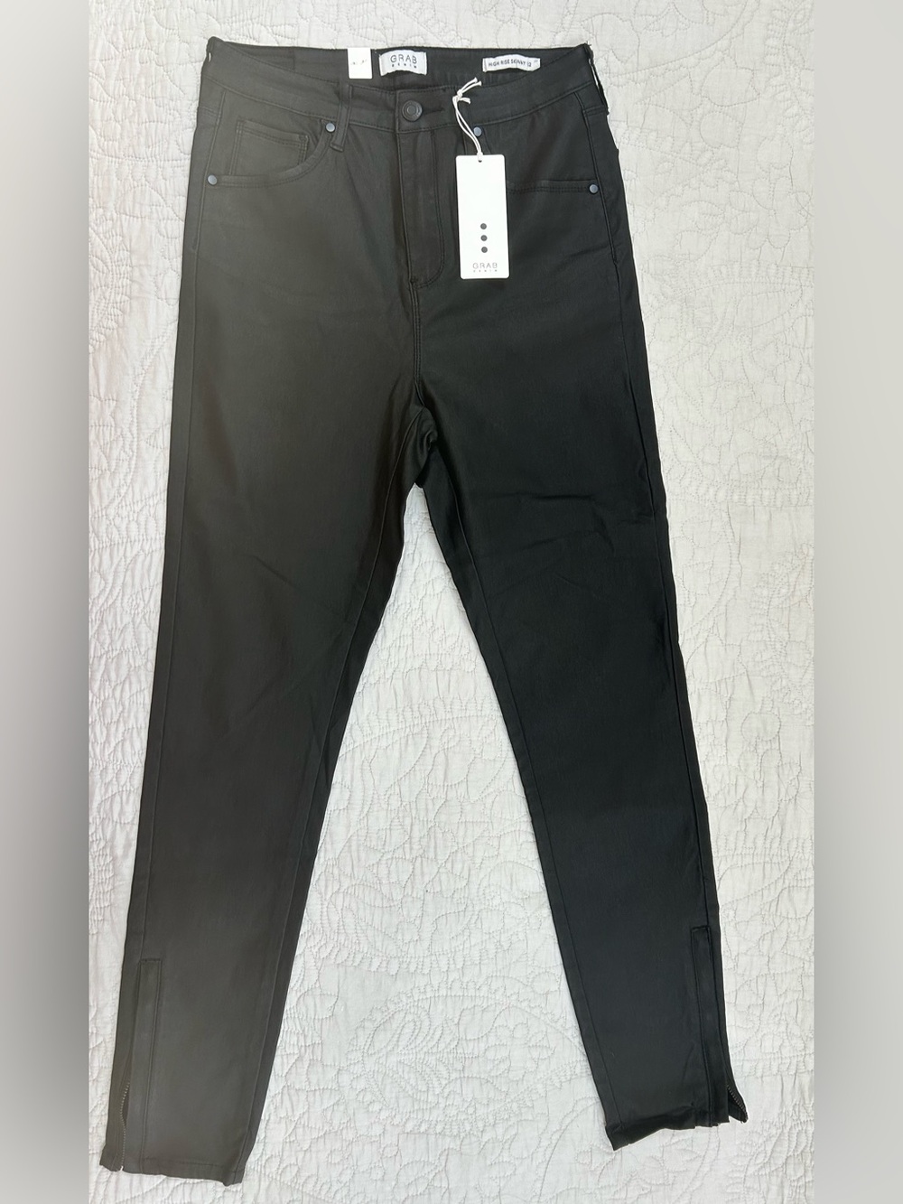 NWT Grab Denim Black Coated High Rise Skinny Jeans Ankle Zip | Size 32